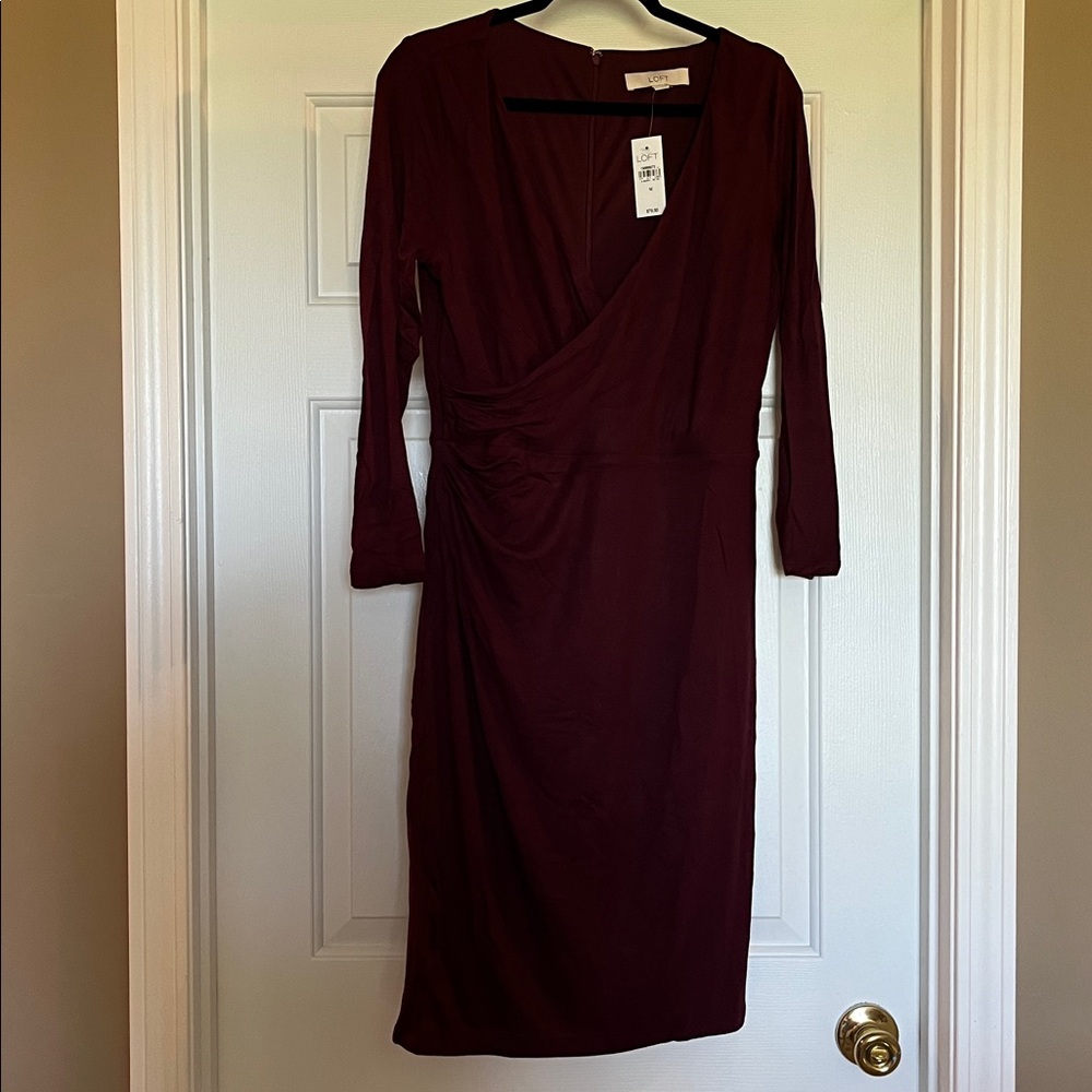 LOFT Burgundy V-Neck Dress